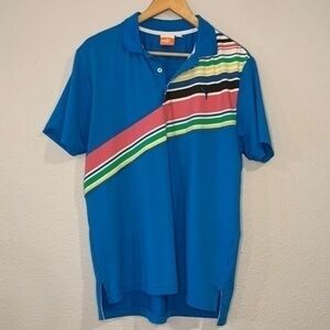 Puma Sport Life Style Performance polo shirt multi stripe teal blue S
